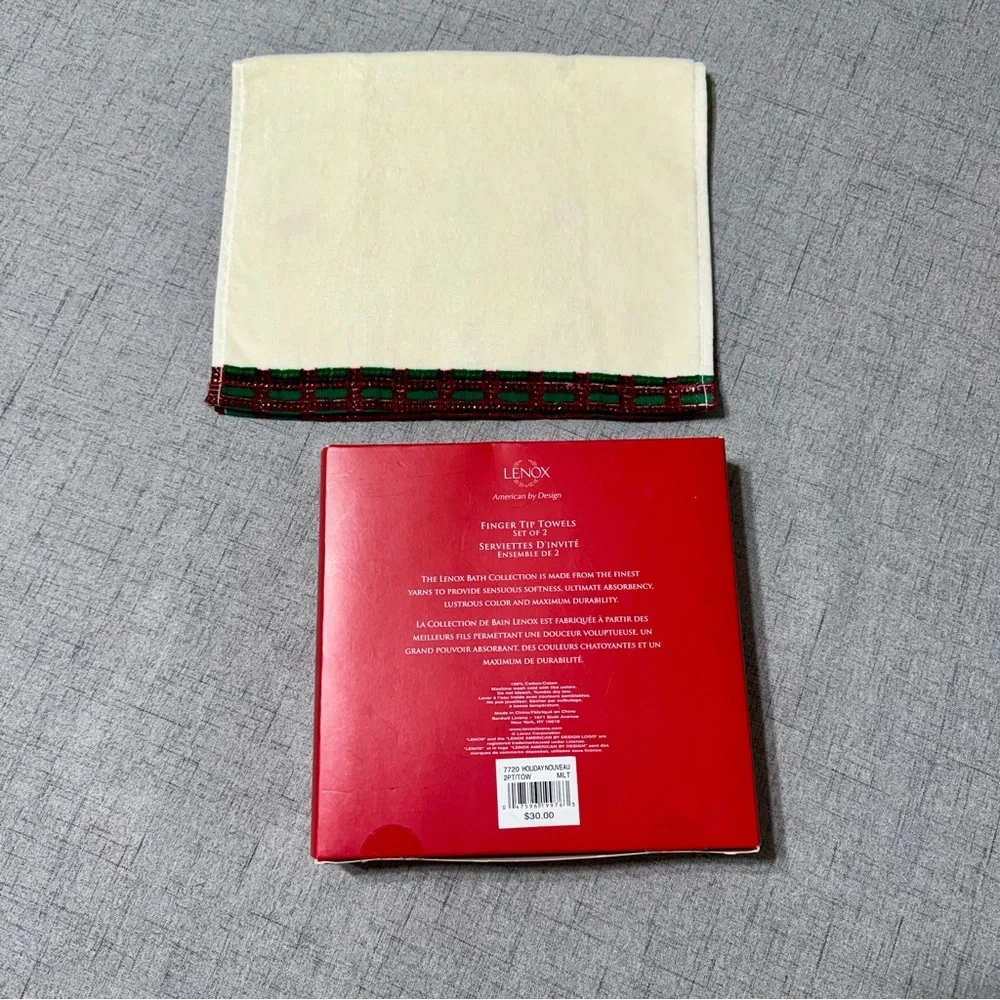 3 Lenox Christmas Hand Towels Holiday Nouveau Finger Tip Holly Tartan Plaid NWT
